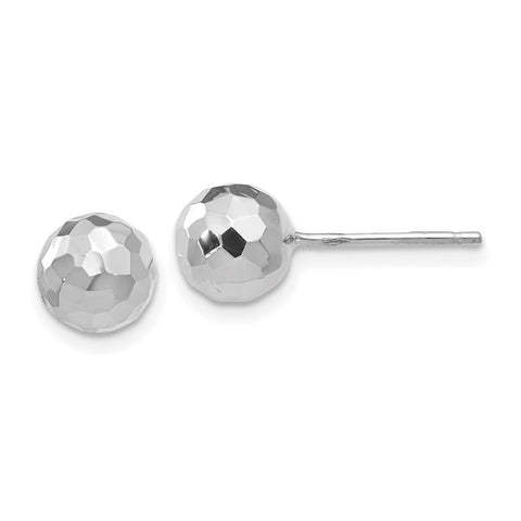 14K White Gold Polished Diamond Cut 7MM Ball Post Earrings-WBC-H1015