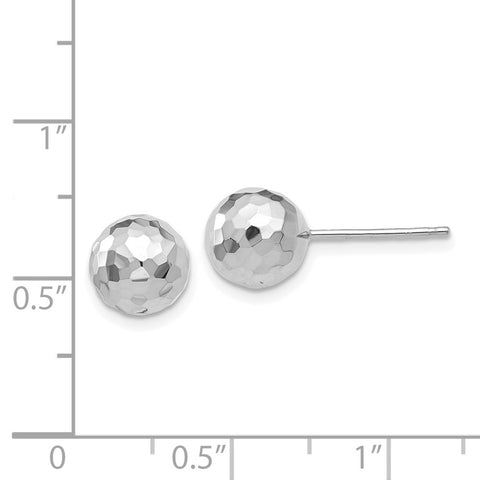 14K White Gold Polished Diamond Cut 8MM Ball Post Earrings-WBC-H1016