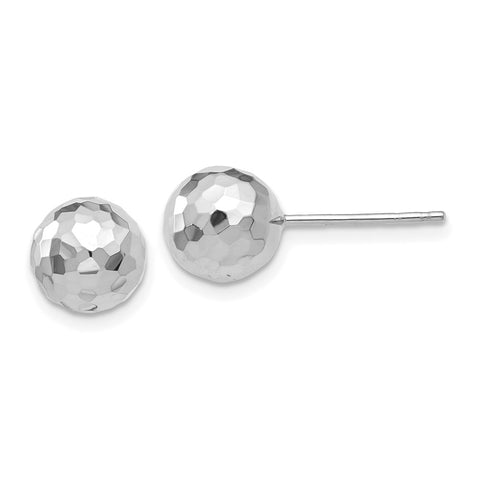 14K White Gold Polished Diamond Cut 8MM Ball Post Earrings-WBC-H1016