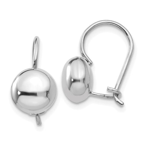 14k White Polished 8mm Button Kidney Wire Earrings-WBC-H1032