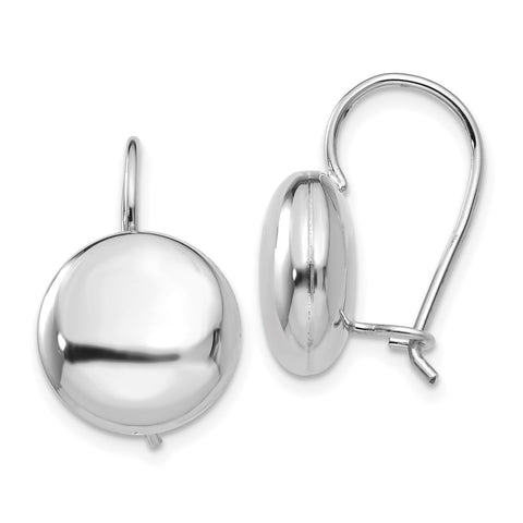 14k White Polished 12mm Button Kidney Wire Earrings-WBC-H1038