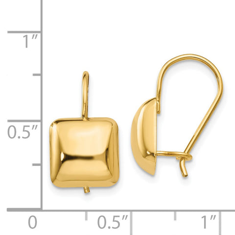 14k Polished 9.5mm Puffed Square Kidney Wire Earrings-WBC-H1040