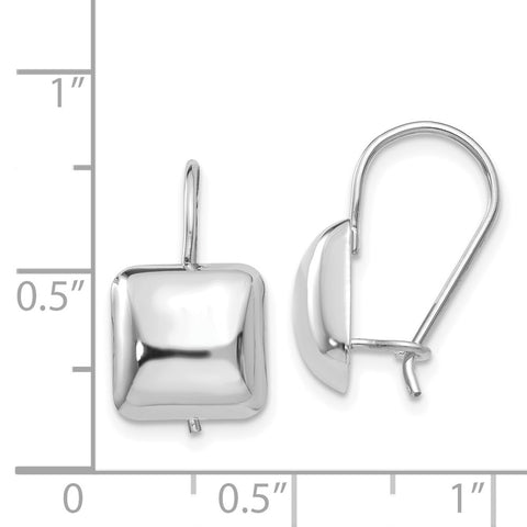 14k White Polished 9.5mm Puffed Square Kidney Wire Earrings-WBC-H1041