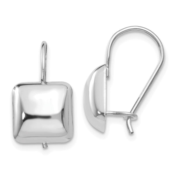 14k White Polished 9.5mm Puffed Square Kidney Wire Earrings-WBC-H1041