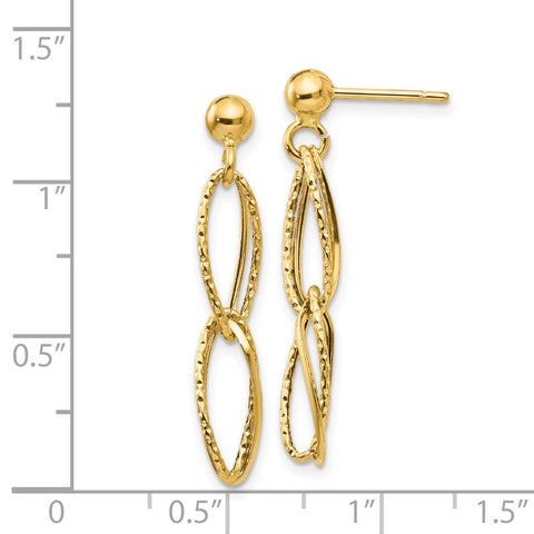 14k Gold Polished Textured Post Dangle Earrings-WBC-H1056