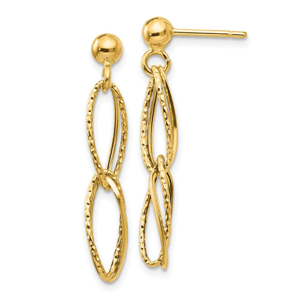 14k Gold Polished Textured Post Dangle Earrings-WBC-H1056