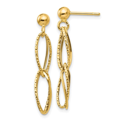 14k Gold Polished Textured Post Dangle Earrings-WBC-H1056