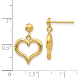 14K Gold Polished Heart Post Dangle Earrings-WBC-H1071