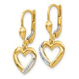 14K and Rhodium Textured and Polished Heart Leverback Earring-WBC-H1074