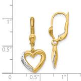 14K and Rhodium Textured and Polished Heart Leverback Earring-WBC-H1074