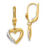 14K and Rhodium Textured and Polished Heart Leverback Earring-WBC-H1074