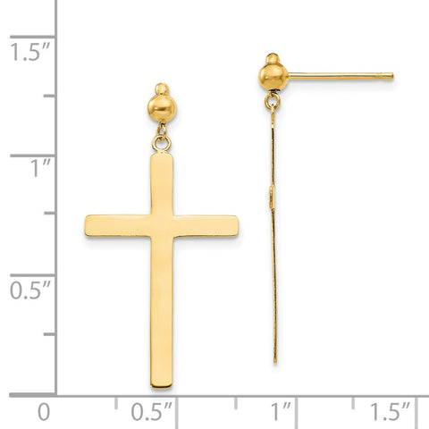 14K Cross Dangle Post Earrings-WBC-H1086