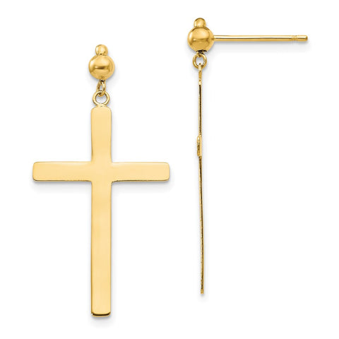 14K Cross Dangle Post Earrings-WBC-H1086