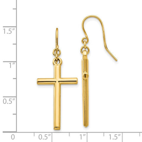 14k Cross Shepherd Hook Dangle Earrings-WBC-H1087