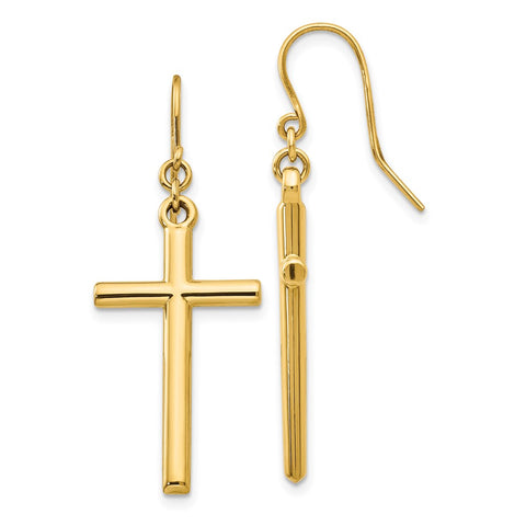 14k Cross Shepherd Hook Dangle Earrings-WBC-H1087