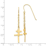 14K Chain Dangle Cross Shepherd Hook Earrings-WBC-H1089