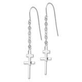 14K White Gold Chain Dangle Cross Shepherd Hook Earrings-WBC-H1090