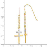 14K Two-tone Chain Dangle Cross Shepherd Hook Earrings-WBC-H1091
