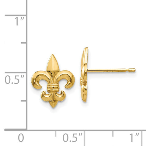 14k Gold Polished Fleur de Lis Post Earrings-WBC-H1096