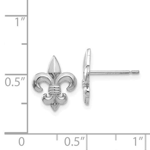 14k White Gold Gold Polished Fleur de Lis Post Earrings-WBC-H1096W