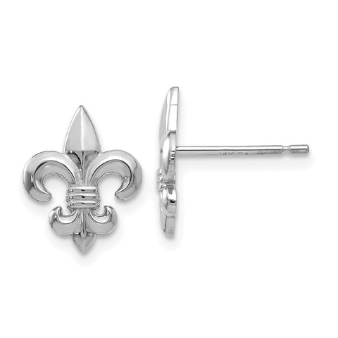 14k White Gold Gold Polished Fleur de Lis Post Earrings-WBC-H1096W