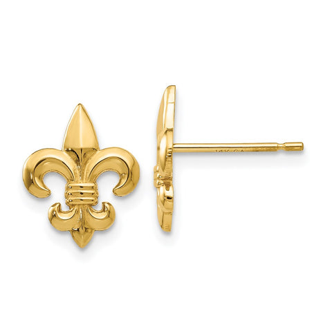 14k Gold Polished Fleur de Lis Post Earrings-WBC-H1096