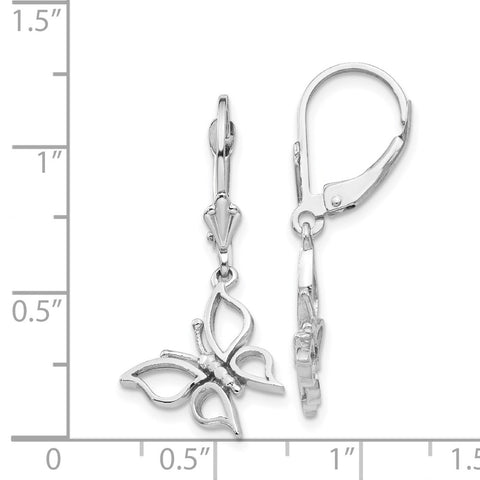 14k White Gold Polished Butterfly Leverback Earrings-WBC-H1106