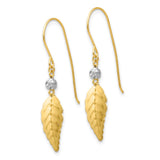 14K Two Tone Stamped Leaf Shepherd Hook Earrings-WBC-H1111