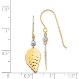 14K Two Tone Stamped Leaf Shepherd Hook Earrings-WBC-H1111