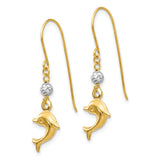 14K Two Toned Puffed Dolphin Shepherd Hook Earrings-WBC-H1133