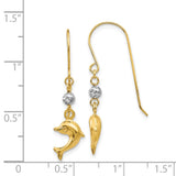 14K Two Toned Puffed Dolphin Shepherd Hook Earrings-WBC-H1133