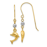 14K Two Toned Puffed Dolphin Shepherd Hook Earrings-WBC-H1133