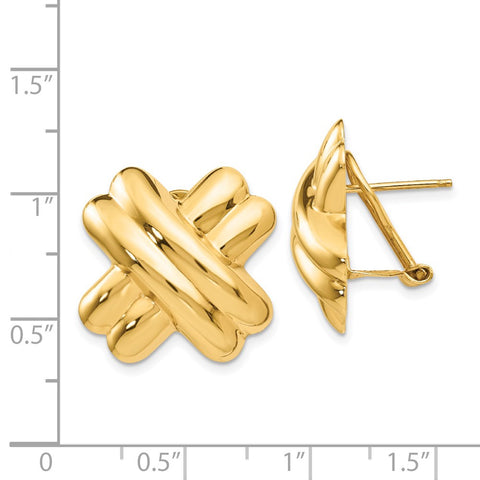 14k Polished X Omega Back Post Earrings-WBC-H364