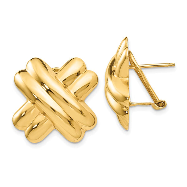 14k Polished X Omega Back Post Earrings-WBC-H364