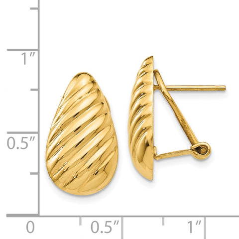 14k Polished Diagonal Teardrop Omega Back Post Earrings-WBC-H568