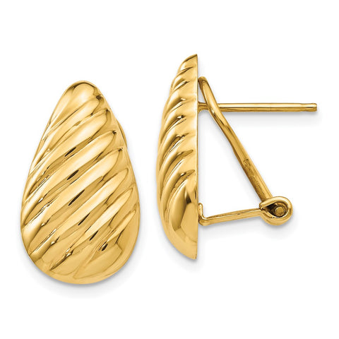 14k Polished Diagonal Teardrop Omega Back Post Earrings-WBC-H568