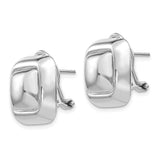 14k White Gold Polished Square Button Omega Back Post Earrings-WBC-H748