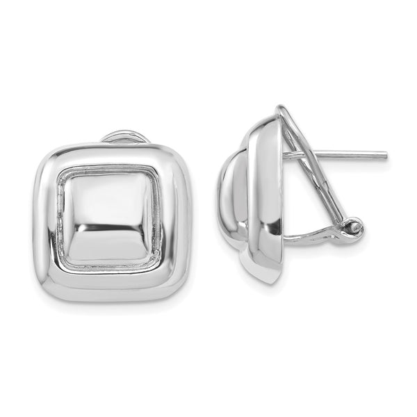 14k White Gold Polished Square Button Omega Back Post Earrings-WBC-H748