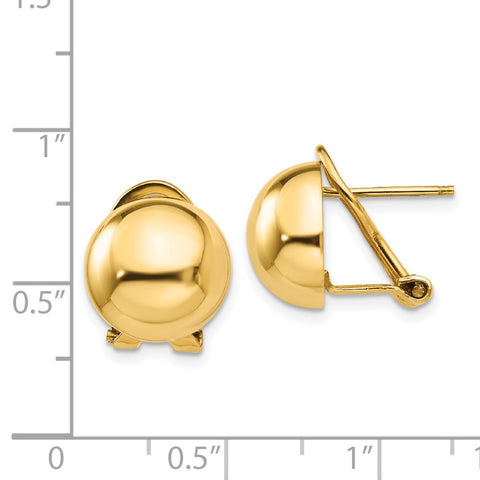 14k Omega Clip 12mm Half Ball Earrings-WBC-H921