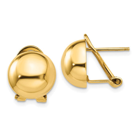 14k Omega Clip 12mm Half Ball Earrings-WBC-H921