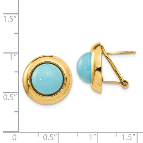 14k Omega Clip Reconstituted Turquoise Earrings-WBC-H927