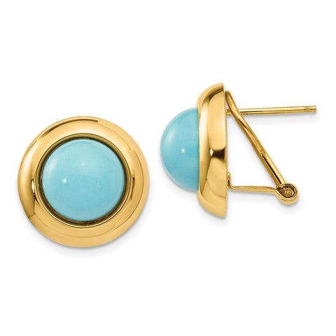 14k Omega Clip Reconstituted Turquoise Earrings-WBC-H927