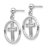 14k White Gold Polished Eternal Life Cross Dangle Post Earrings-WBC-K108