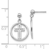 14k White Gold Polished Eternal Life Cross Dangle Post Earrings-WBC-K108