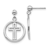 14k White Gold Polished Eternal Life Cross Dangle Post Earrings-WBC-K108