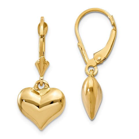 14k Puff Heart Leverback Earrings-WBC-K115