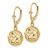 14k Polished & Diamond-Cut Mesh Ball Dangle Leverback Earrings-WBC-K118