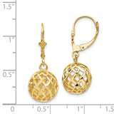 14k Polished & Diamond-Cut Mesh Ball Dangle Leverback Earrings-WBC-K118