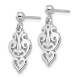 14k White Gold Filigree Heart Dangle Earrings-WBC-K1386