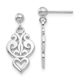 14k White Gold Filigree Heart Dangle Earrings-WBC-K1386